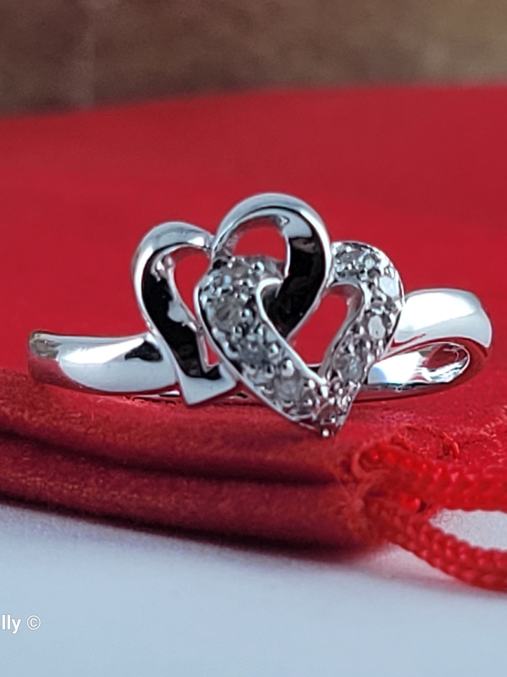14K White Gold Intertwined Hearts Genuine Diamond Ring Size 7 - Solid Gold! 👌🎁